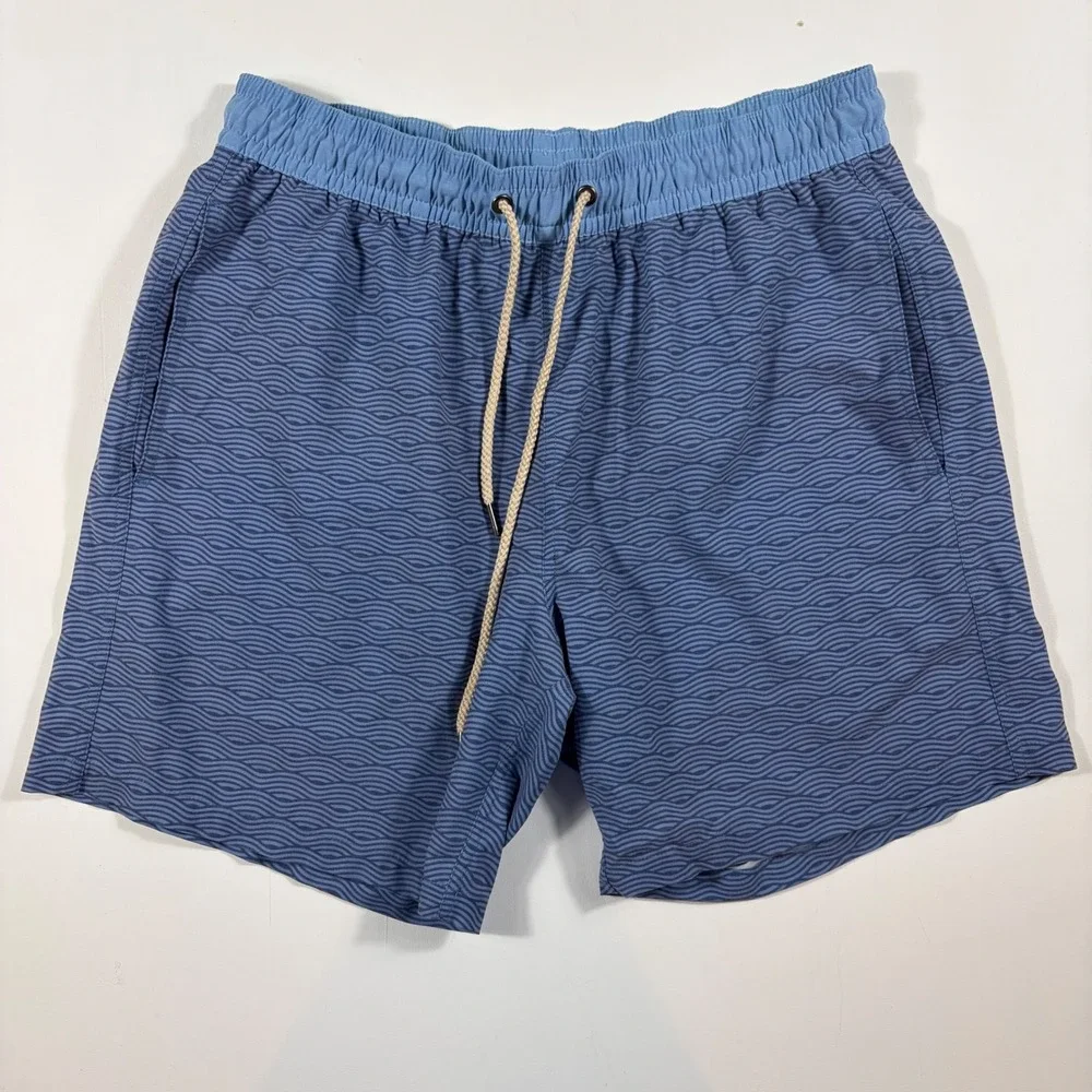 Fair Harbor Swim Trunks Mens Large Wave Print Recycled Stretch Blue